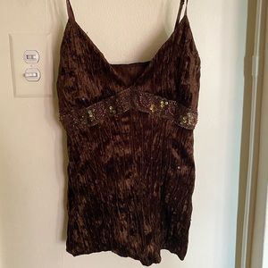 brown sequin beaded mesh velvet cami